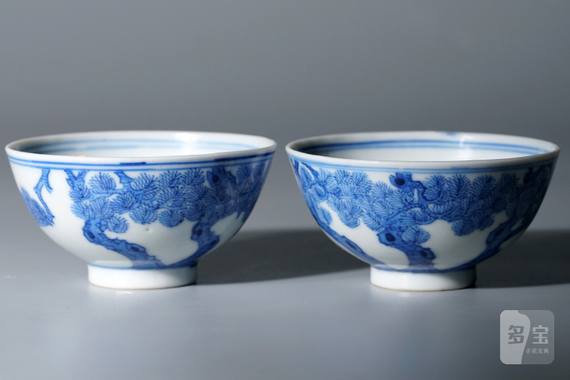 清光绪 青花虬松图杯一对 - 图6